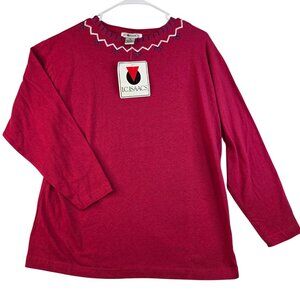 I.C. Isaacs Medium Embroidered Long Sleeve Shirt Red Vintage Deadstock